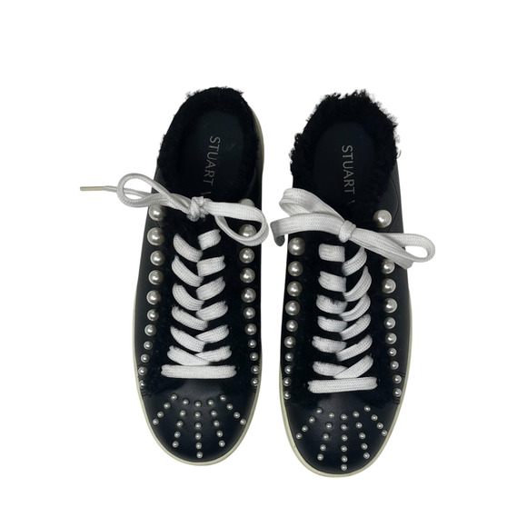 Stuart Weitzman Goldie Embellished Leather Backless Sneakers - Black - Size 7 - Picture 4 of 8
